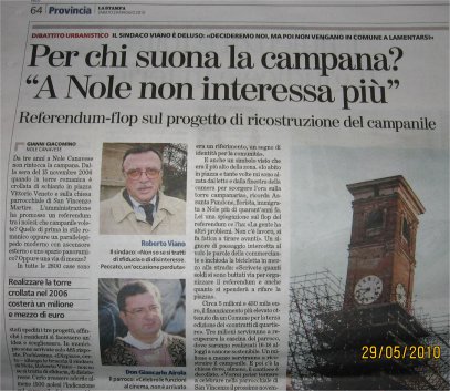 La Stampa - Articolo sul campanile di Nole del 29 maggio 2010